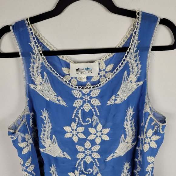 Alice Blue embroidered fringe blue birds stitch fix tank top blouse - Picture 2 of 6
